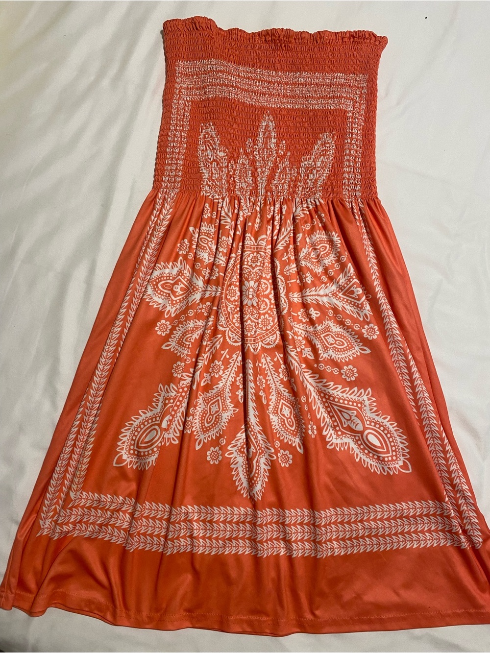 VENUS Orange/White Paisley Strapless Smocked Stretch Midi Sundress 1X
